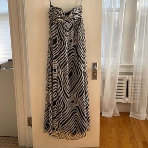 Strapless black and white flowy maxi dress